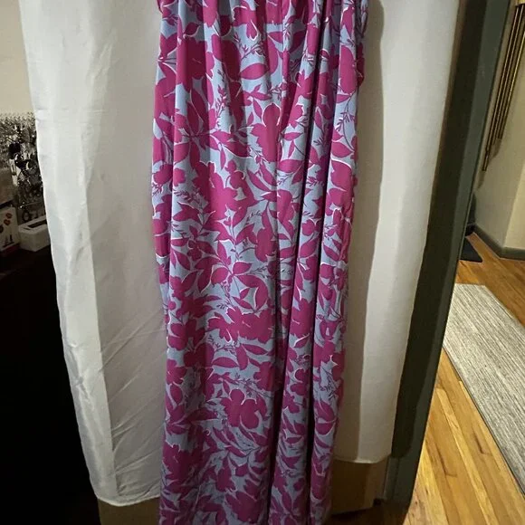 Kori Plus 1XL Floral Ruffle Jumpsuit Baby Blue Magenta Cottagecore NWOT - Picture 7 of 9